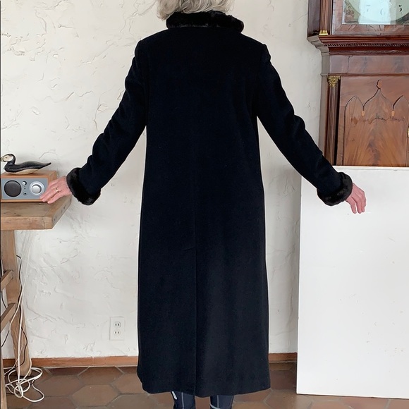 ELLEN TRACY long black wool blend coat w faux fur - Picture 2 of 8